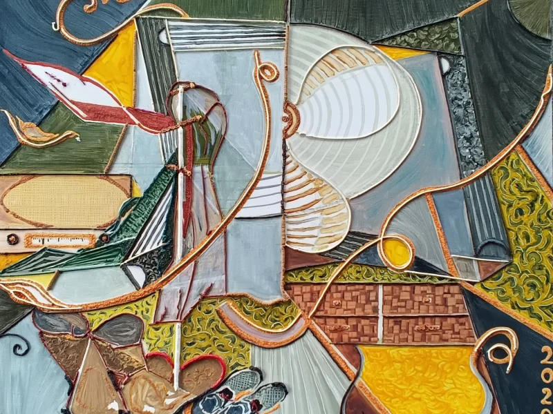 Summerwind with Tierack and Shoes 2020 Multi-layered Oil on Canvas ~ 28” X 34”